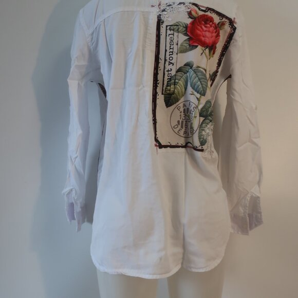 NWT Womens The Nu Vintage White Rose Button Down Shirt Sz L - Picture 6 of 8